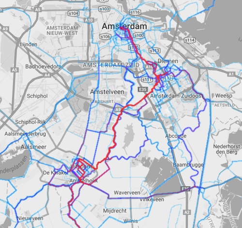 Heatmap of my bike rides in the Amsterdam area. 