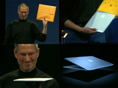 Steve Jobs unveiling the MacBook Air in 2008 from a vanilla envelope