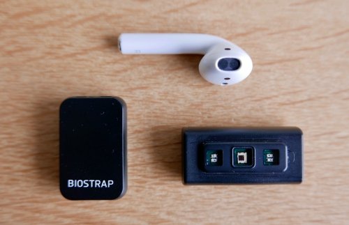 Biostrap sensors size compared to an Apple AirPod