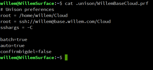 My Unison profile with parameters for the ‘WillemCloud’
