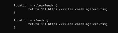 Configuring NGINX to redirect common feed URL's to the generated RSS files