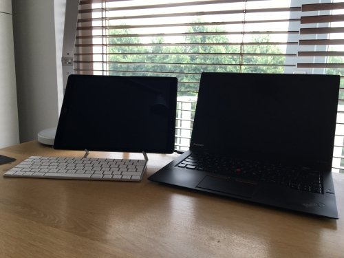 The iPad Pro along side my trustworthy ThinkPad X1