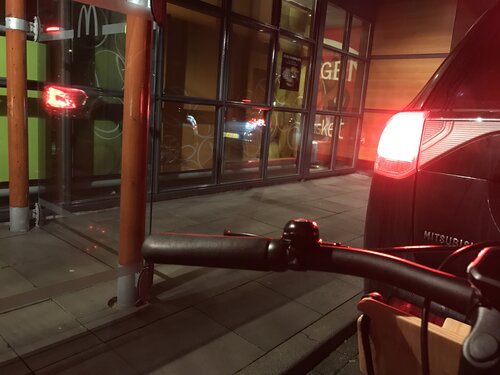 One of my nightly rides went through the McDrive - bikes are welcome, apparently :-)