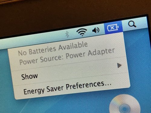 MacOS X correctly concluded that there are no batteries available, it works fine using a Power Adapter.