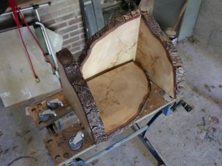 Creating a night stand from a raw slab of chestnut wood.