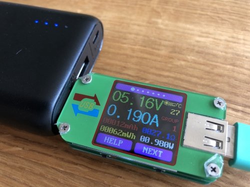 Measuring energy usage with an in-line USB power monitor