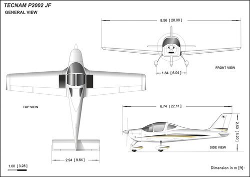 Tecnam P2002JF dimensions (source: Tecnam)