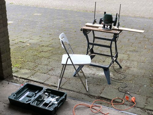 Workmate with wood router ready for action