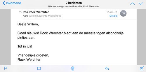 Message from Rock Werchter about alcohol-free beer