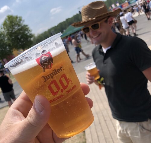 Freshly drafted Jupiler 0.0% beer on Rock Werchter