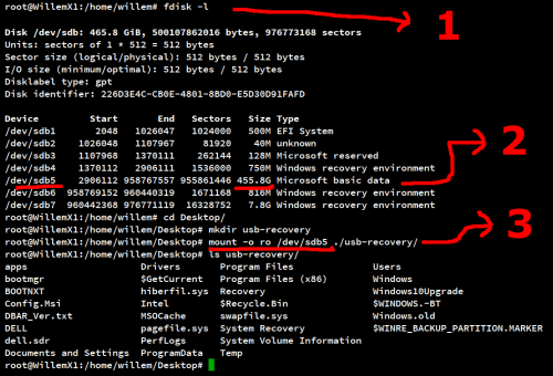 Using terminal commands to mount a disk under Debian GNU/Linux