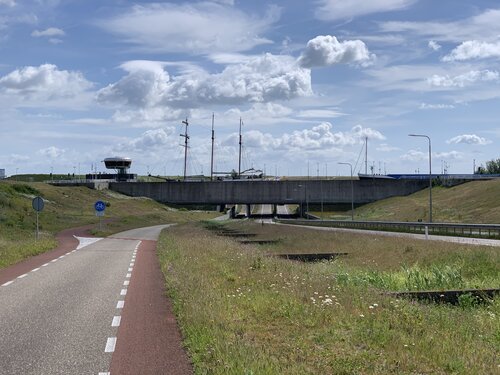 Cycling underneath a tall ship!