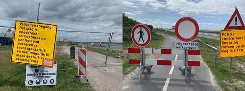 Encountering an unexpected road block, about half way on the Houtribdijk