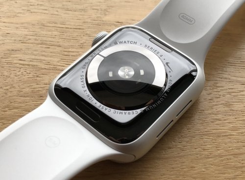 Apple Watch has an optical heart rate sensor, cleary visible in the middle of the underside
