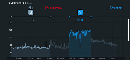 WHOOP data on a day when I went out I went out for a ride on my bike