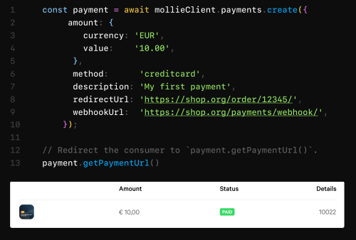 Calling Mollie from NodeJS using promise based JavaScript