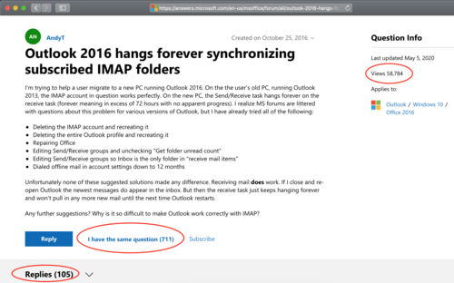 Bugs in Microsoft Outlook cause it to keep synchronising IMAP folders, a problem experienced by many people (see the number of views!)