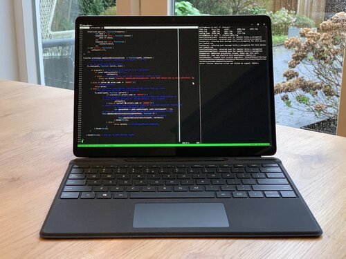 Coding on Surface Pro X is a dream thanks to the spacious screen and gorgeous keyboard - I do this over SSH with tmux on a dedicated, powerful development VPS 