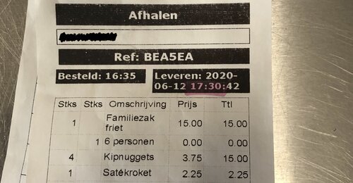 Printed ticket - through an external connection - including detailed order data like product modifiers (customer's choices per product)