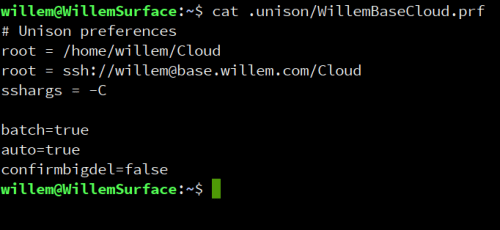 My Unison profile with parameters for the ‘WillemCloud’