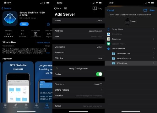 Download and configure Secure ShellFish to connect to my “WillemCloud”