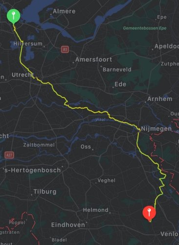 Cycling route as recorded by Apple Watch