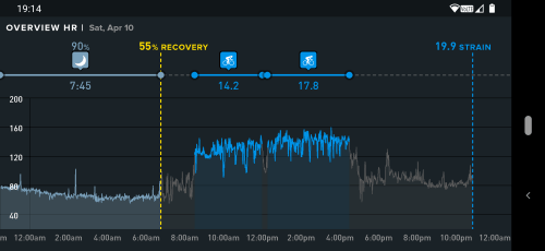 My heart rate during the entire day, by WHOOP