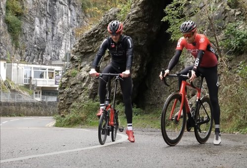 Watch the GCN video on YouTube where pro cyclist Andrew Feather compares the Brompton to a super road bike in a hill climb