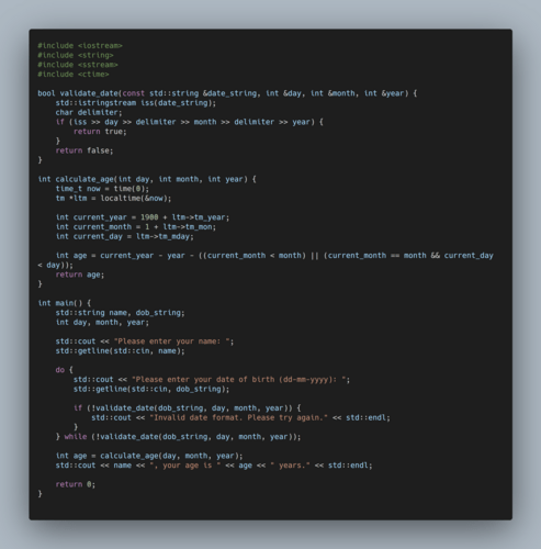 C++ example code: Determining the user's age