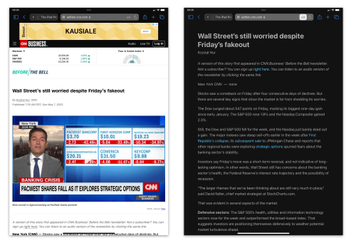 Reading in portrait using Safari's 