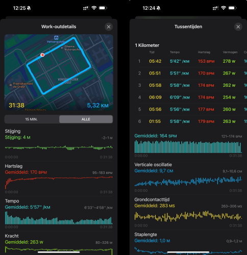 Data from first raining session 5K - note the slow pace and high heart rate