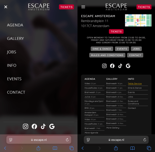 The website features a conventional menu (left) and a context-aware sitemap (right)