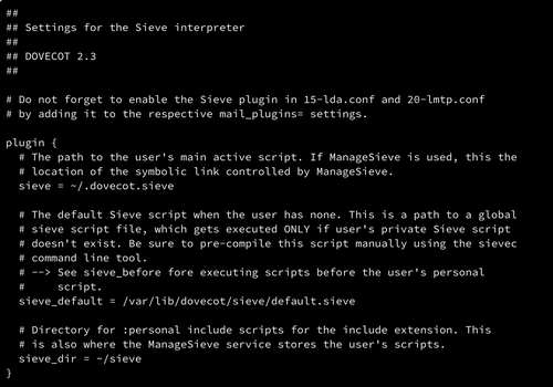 Sieve's config in Dovecot 2.3 (90-sieve.conf) with now obsolete variables sieve_default and sieve_dir