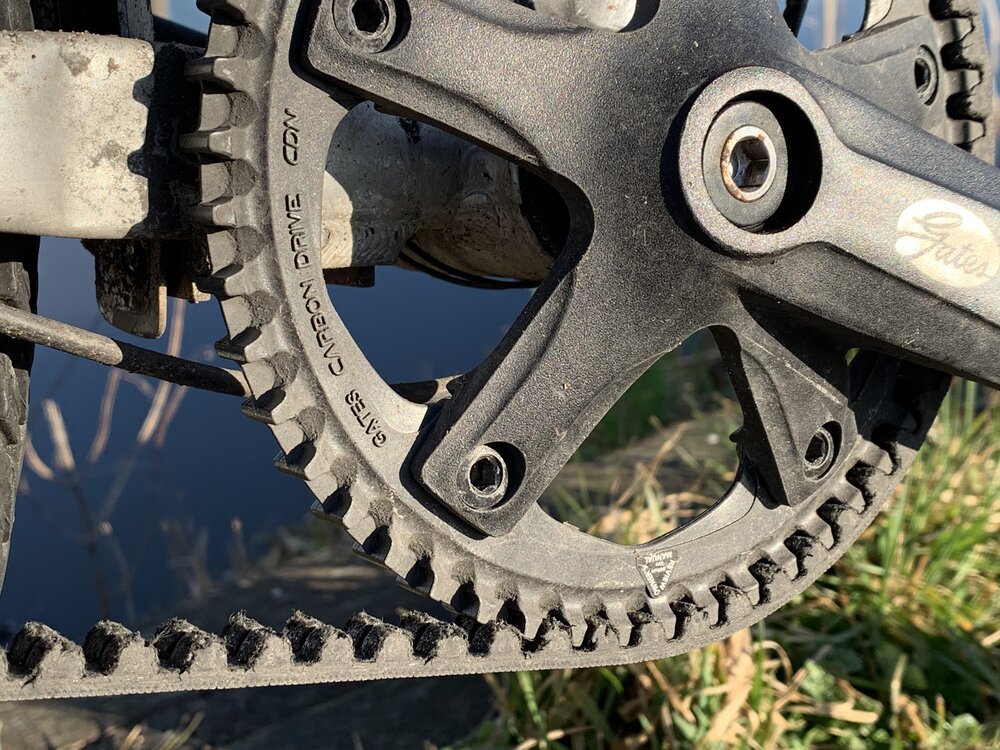Gates CDN-Vorderradritzel und CDN-Riemen sind nach 7800 km in gutem Zustand (sie sind original an meinem Fahrrad, das etwa 14 Monate alt ist)