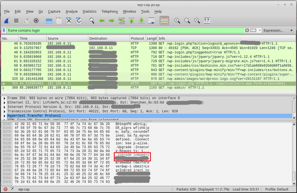 WordPress-Passwort mit WireShark-Paketerfassung ausspionieren (via blog.wpscans.com)
