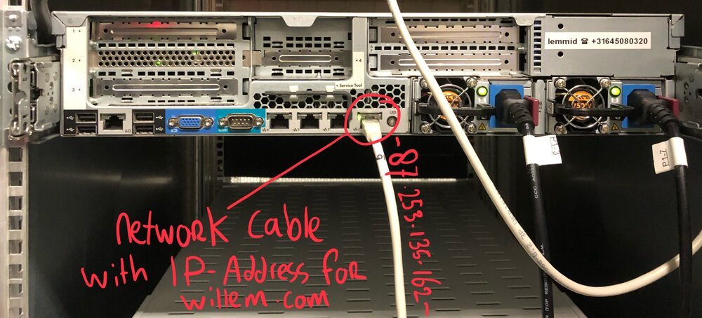 Das Domain Name System (DNS) verknüpft Domainnamen mit IP-Adressen, die wiederum über Kabel geroutet werden. Sie lesen dies - wirklich! - über das Kabel, das mit dem auf diesem Foto gezeigten Server verbunden ist!
