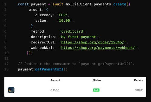Aufruf von Mollie aus NodeJS mit Promise-basiertem JavaScript