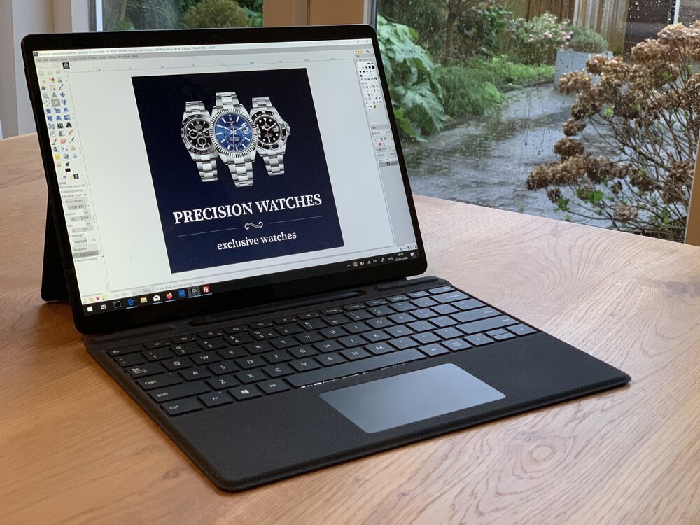 Bearbeitung hochauflösender Bilder mit GIMP, Arbeiten mit mehreren Ebenen - funktioniert hervorragend auf Surface Pro X