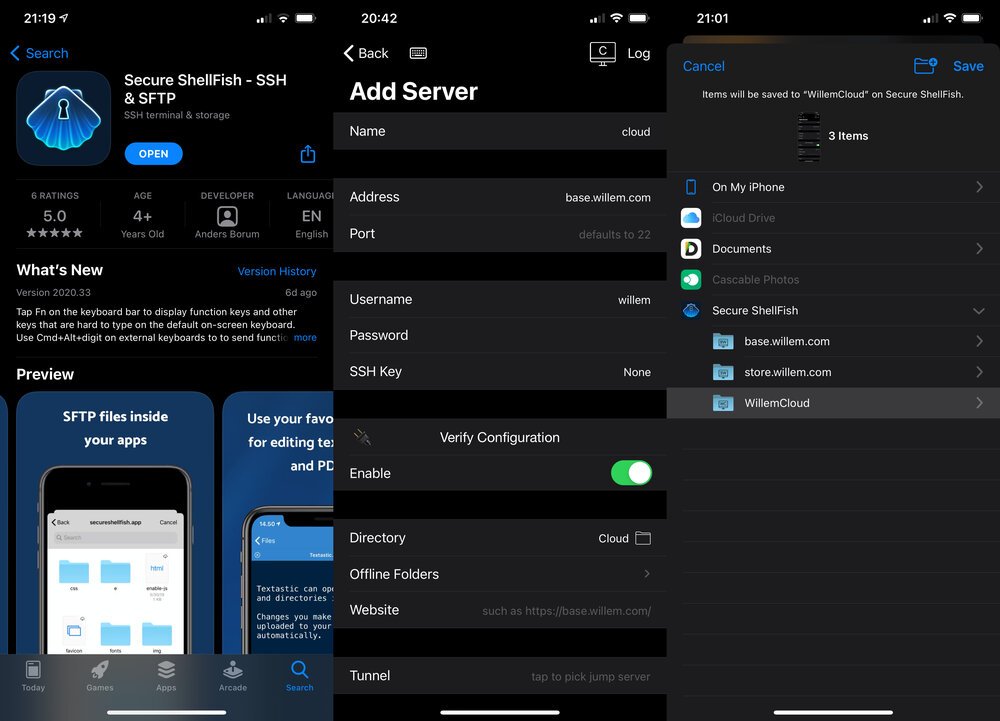 Download und Konfiguration von Secure ShellFish zur Verbindung mit meiner „WillemCloud“