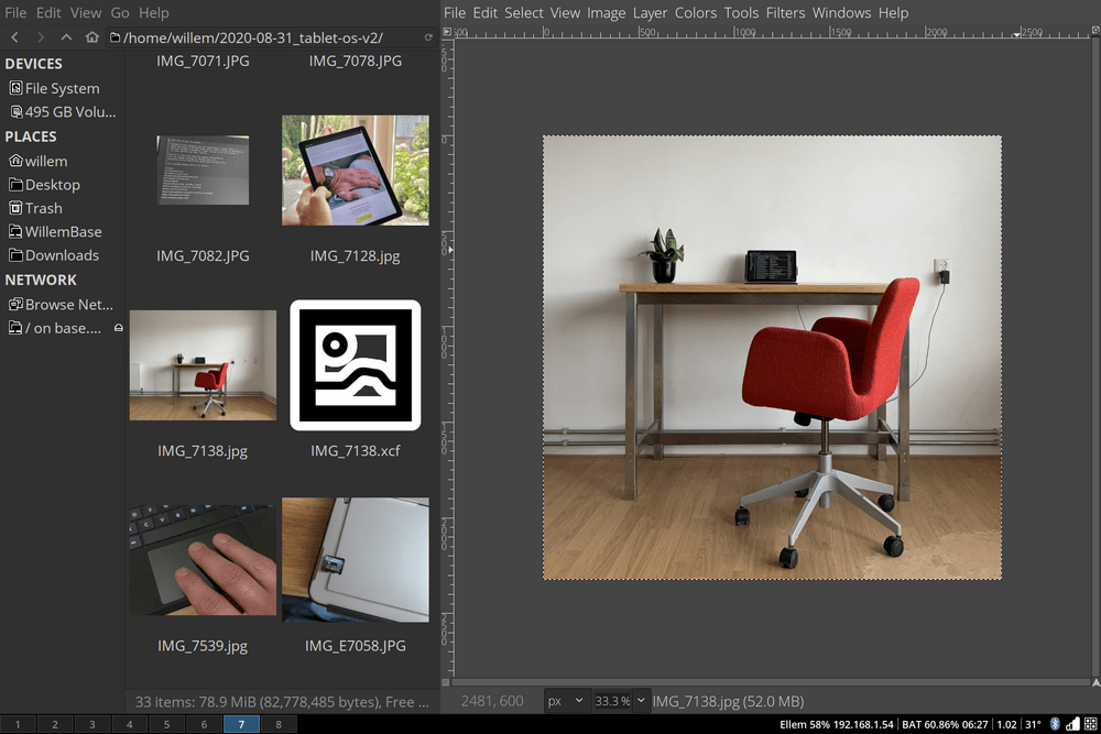 Thunar-Dateiexplorer (links) und GIMP (rechts) in visueller Harmonie - schaffen Sie ein einheitliches Erscheinungsbild durch die Abstimmung von Farben, Symbolen und Schriftarten