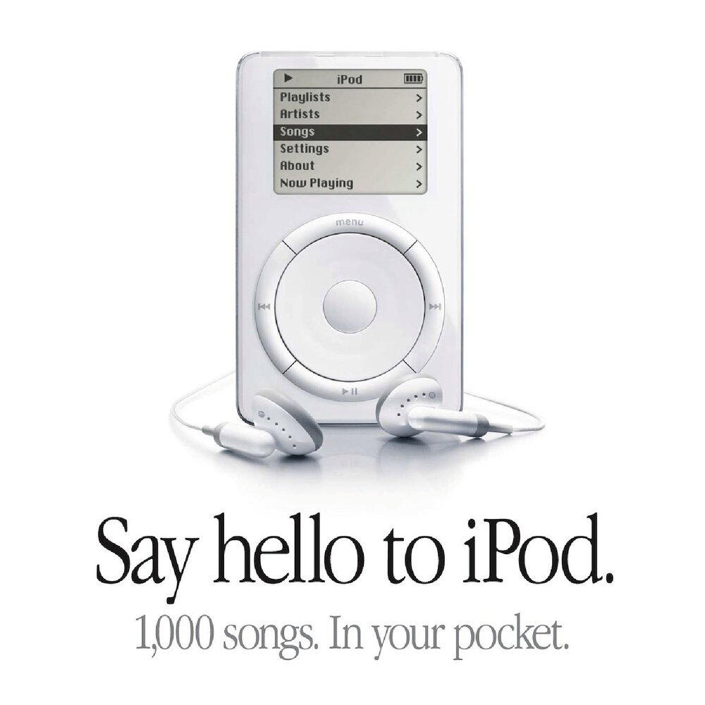 Original iPod Werbung: Sag Hallo zum iPod. 1000 Songs in deiner Tasche.