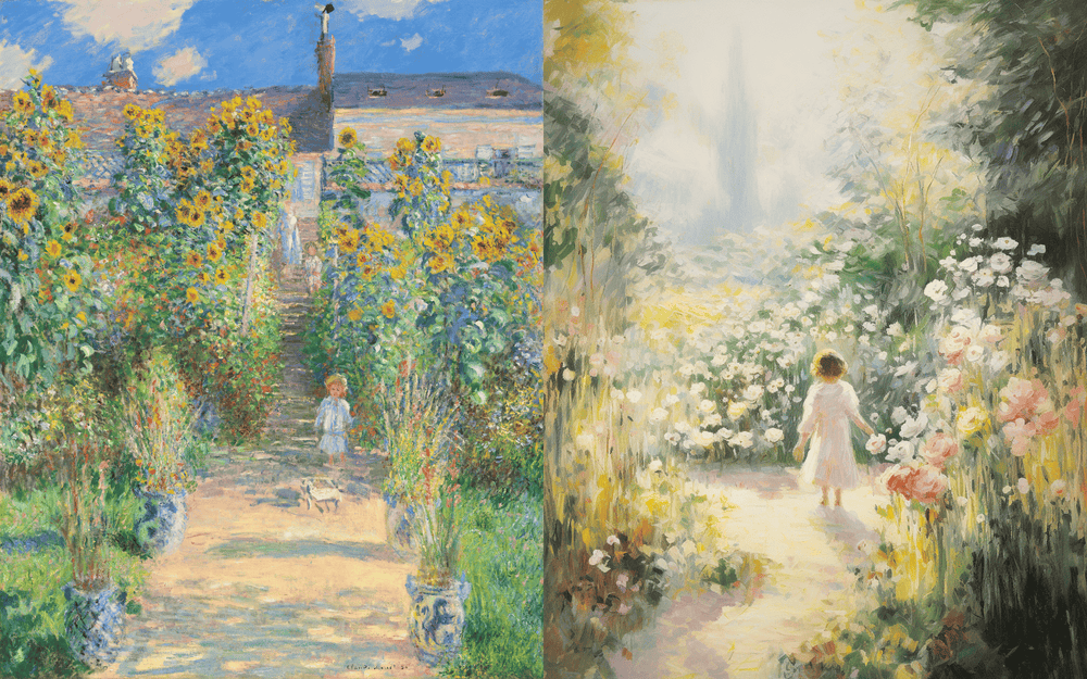 Finden Sie den echten Monet (Der Garten des Künstlers in Vétheuil) - Sie können ihn wahrscheinlich leicht finden, obwohl beide Bilder hübsch sind