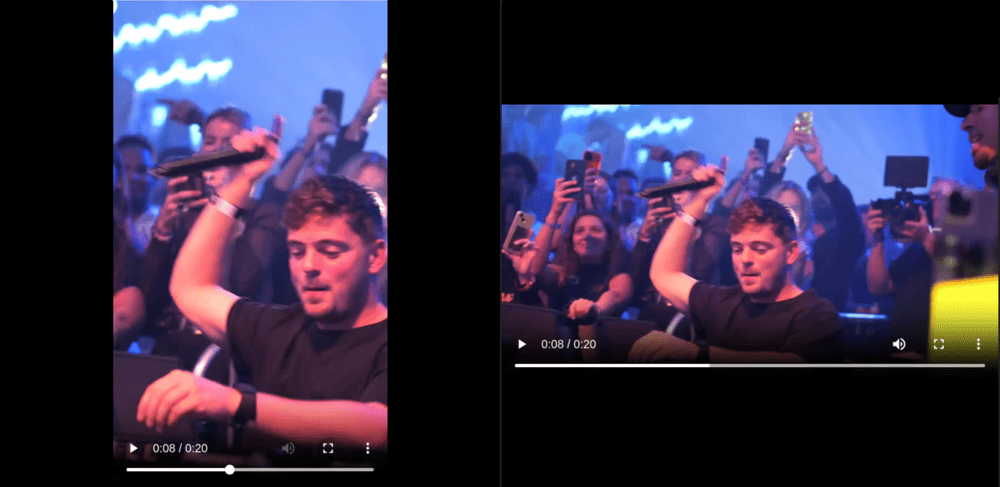 Zwei separate Vollbildvideos, zugeschnitten auf die Wiedergabe auf Breitbild- oder Hochformatbildschirmen