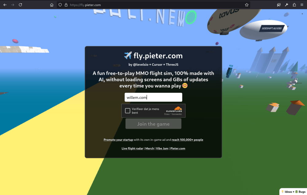 KI-generierter Flugsimulator: fly.pieter.com