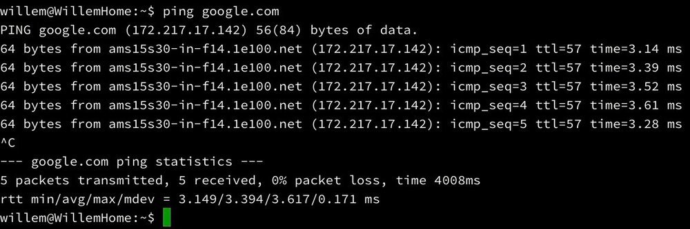 Averaging 3.4 milliseconds in pinging Google. That's fast, datacenter fast. 