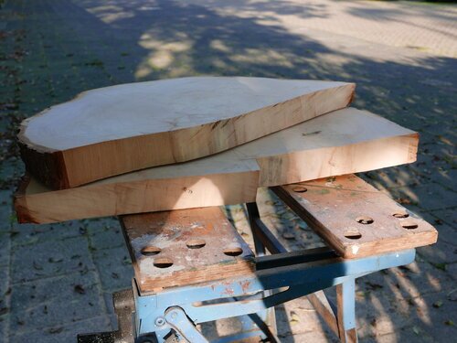 Sawed pieces on work bench