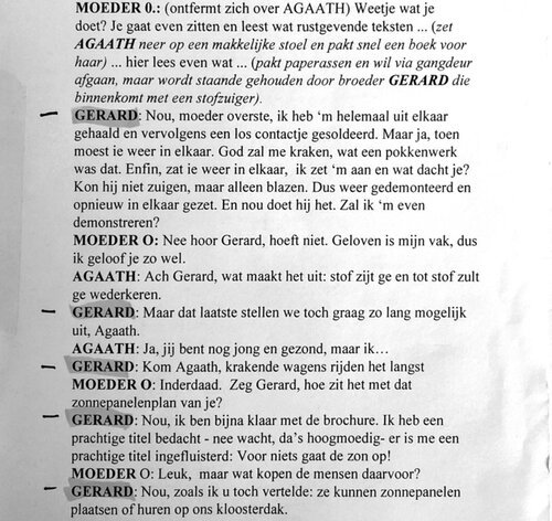 Part from the script with my first few lines of text, me playing