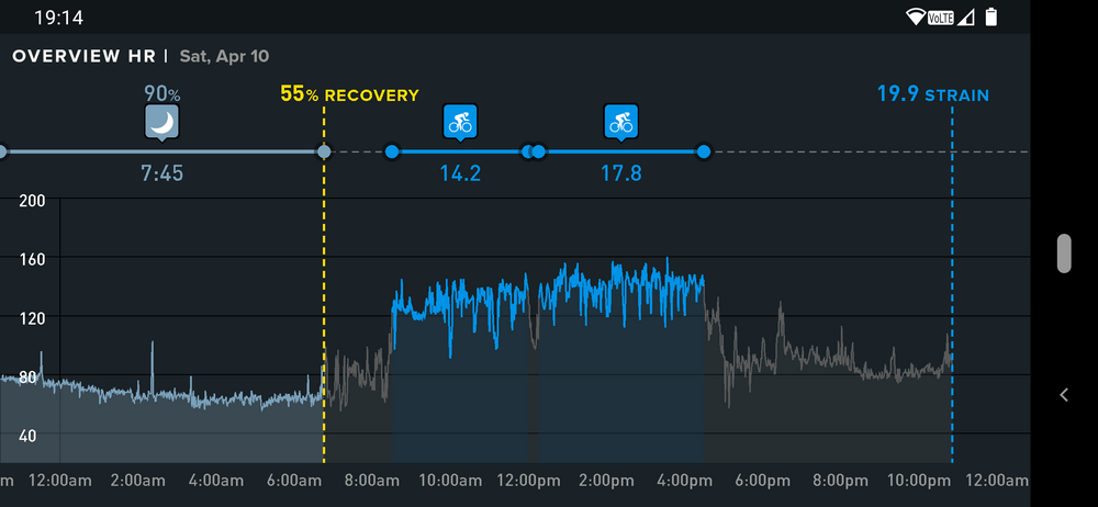 My heart rate during the entire day, by WHOOP