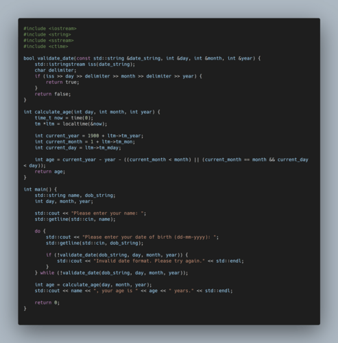 C++ example code: Determining the user's age