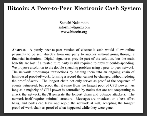 Abstract from Satoshi Nakamoto's original paper (2009)